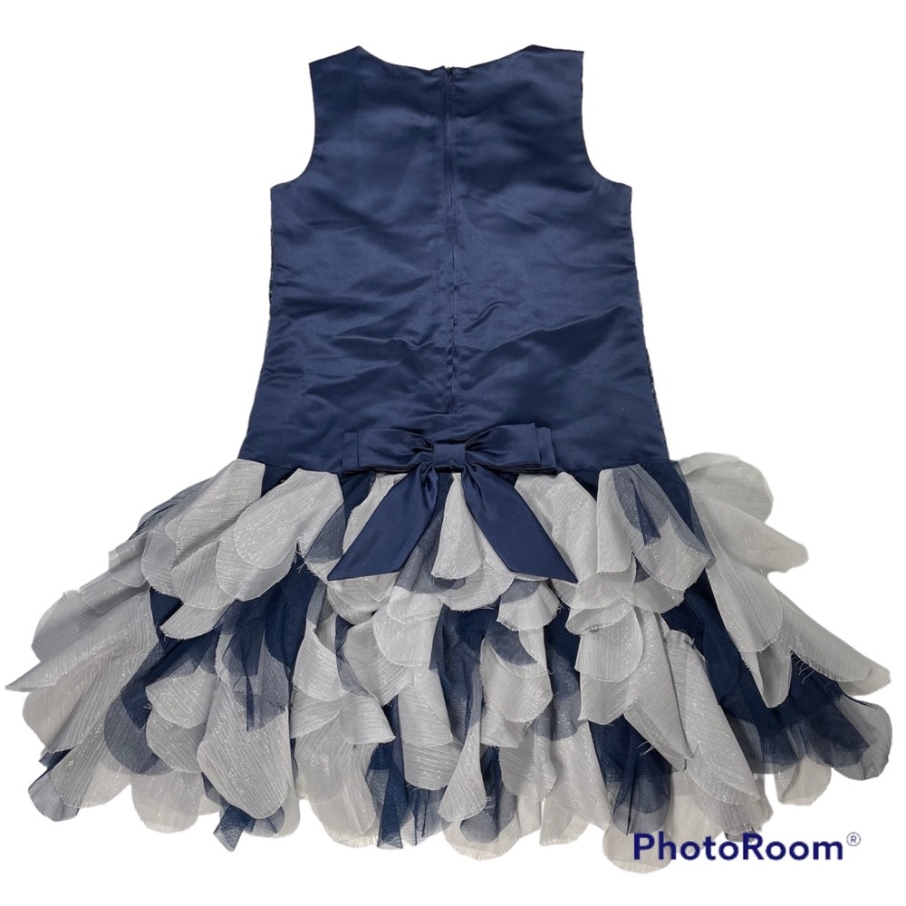 NWOT Blue Glittery Lace Dress Scallop Sweep - Picture 9 of 9